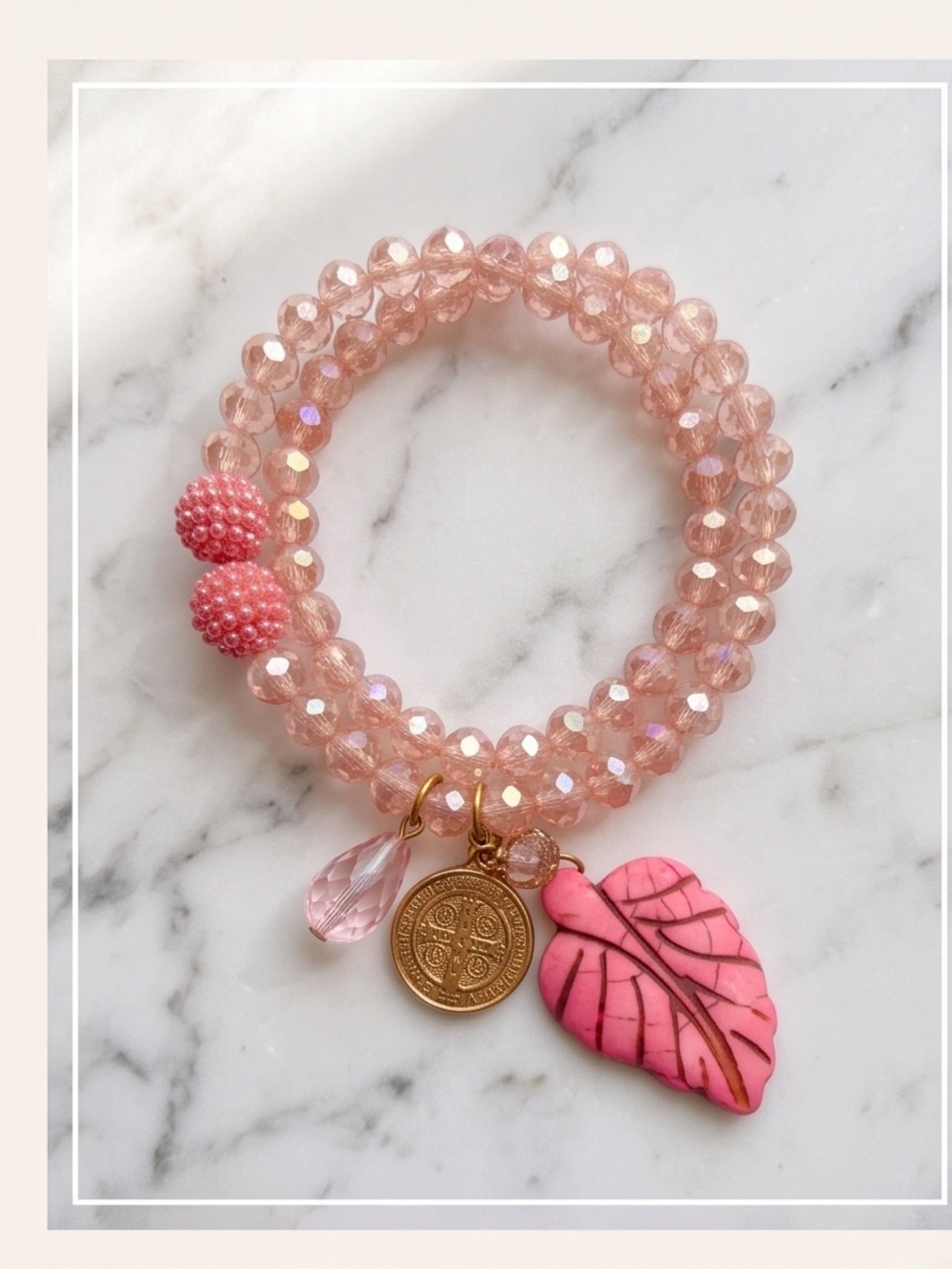 Catholic Rosary Pink Wrap Bracelet With A Saint Benedict Medallion NWOT
Girls